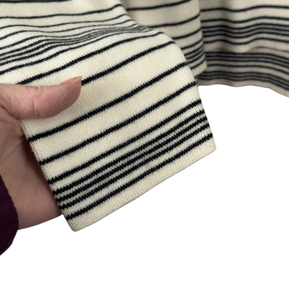 Eileen Fisher Boxy Fit Oversized 100% Organic Cotton Striped Sweater Ivory Black - Picture 6 of 16